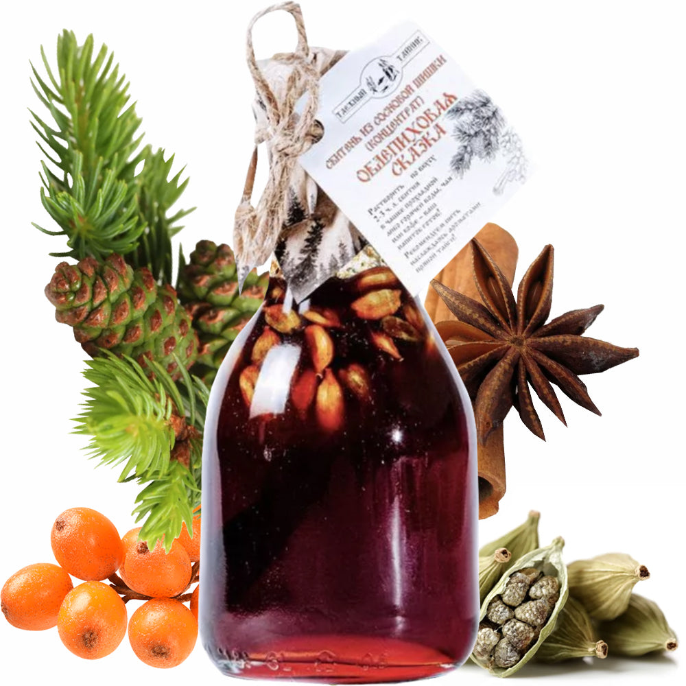 Sbiten Pine Cone Concentrate Syrup "SEA BUCKTHORN FAIRY TALE", Taiga Cache, 240ml/ 8,12 fl oz