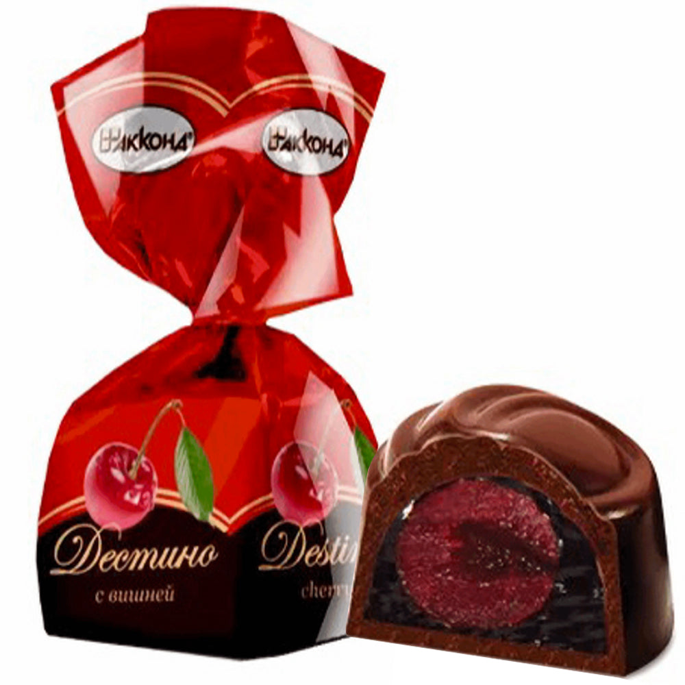 Jelly-Filled Chocolates with Whole Cocktail Cherries "Destino", Akkond, 226g/ 7.97 oz