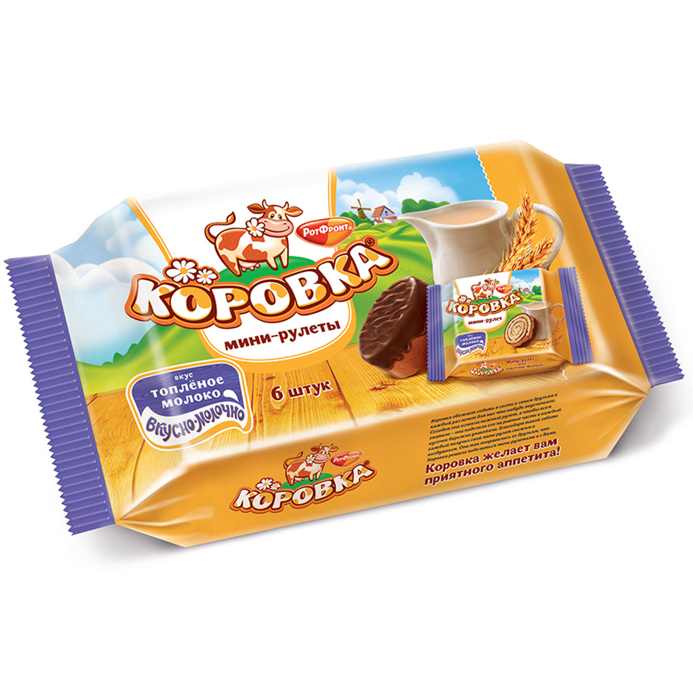 Sponge Mini-Rolls 6 Pcs "Korovka" Baked Milk, Rot Front, 210g/ 7.41oz