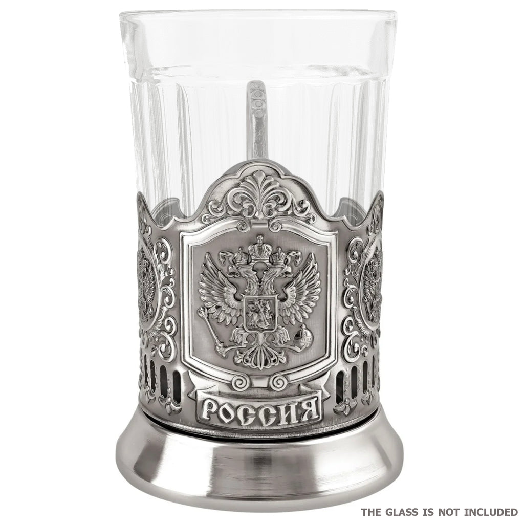 Nickel-Plated Tea Glass Holder "Coat of Arms of Russia"