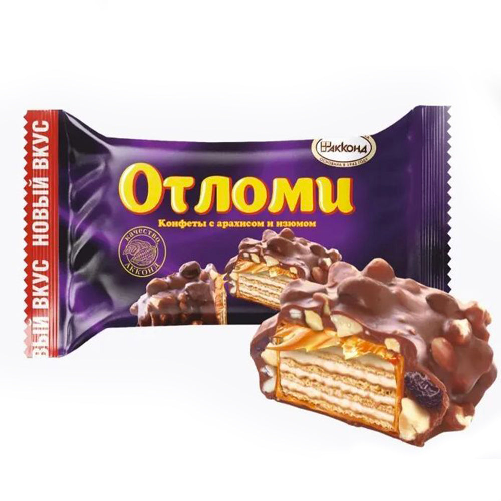 Chocolate-Waffle Candies with Peanuts & Raisins "Otlomi", Akkond, 226g / 7.97oz