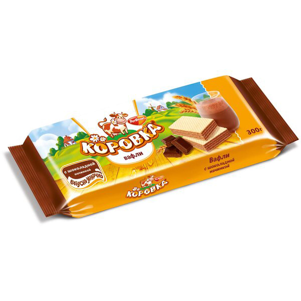 Waffles with Chocolate Filling, Korovka, Rot Front, 300 g/ 0.66lb