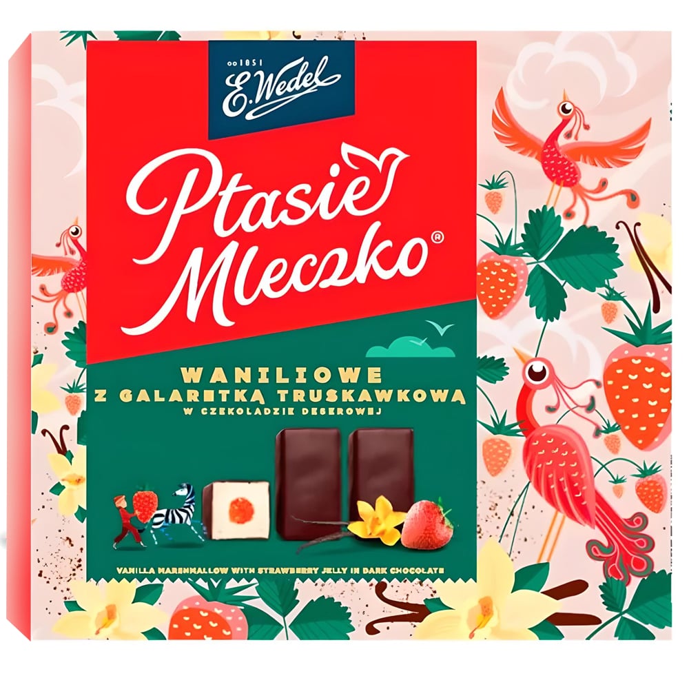 Souffle Candies with Strawberry Jelly "Ptasie Mleczko", Wedel, 340g/ 11.99 oz