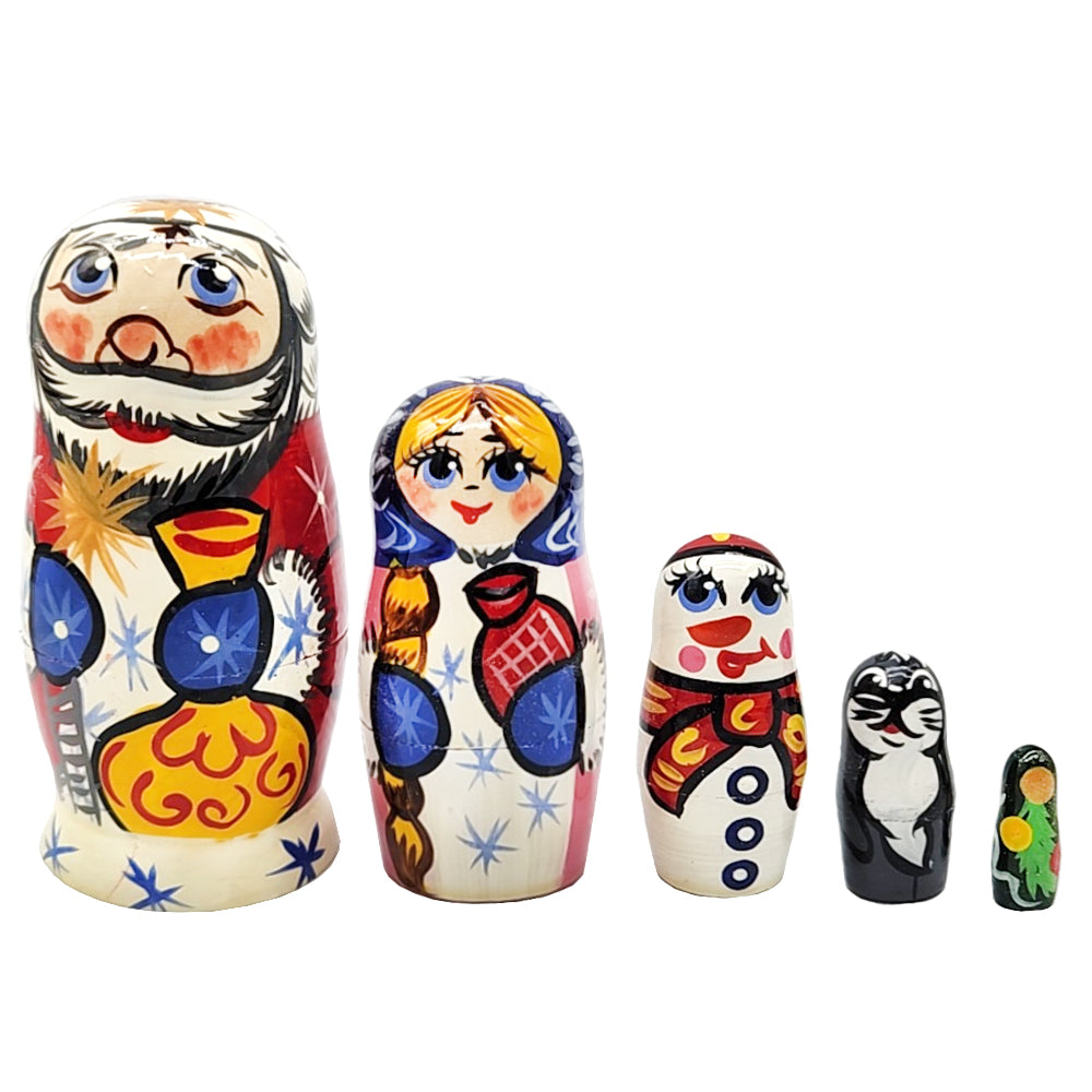 Matryoshka Doll "Winter Santa Family", h=11cm, 5 Elements