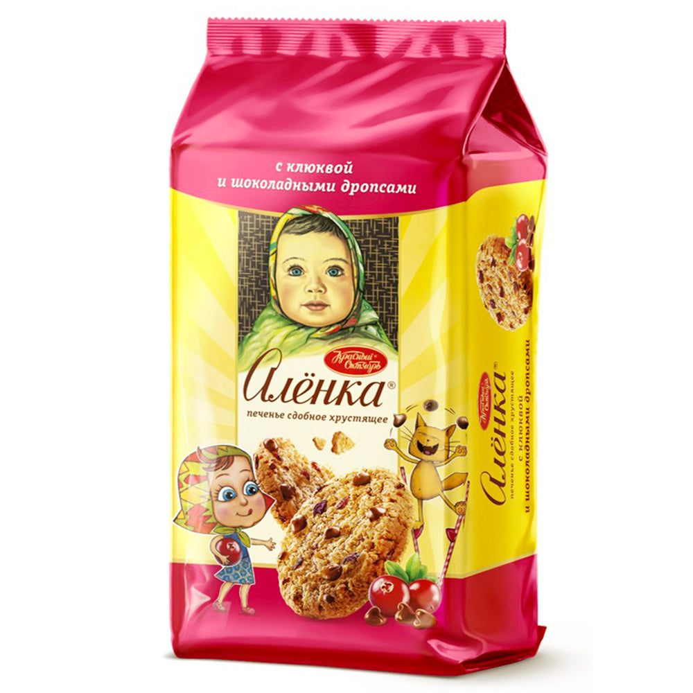 Crunchy Cookies with Cranberries & Chocolate Drops "Alyonka", Red October, 140g/ 4.94oz