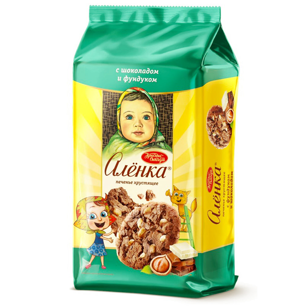 Crunchy Cookies with Chocolate Drops & Hazelnuts "Alyonka", Red October, 170g/ 6oz