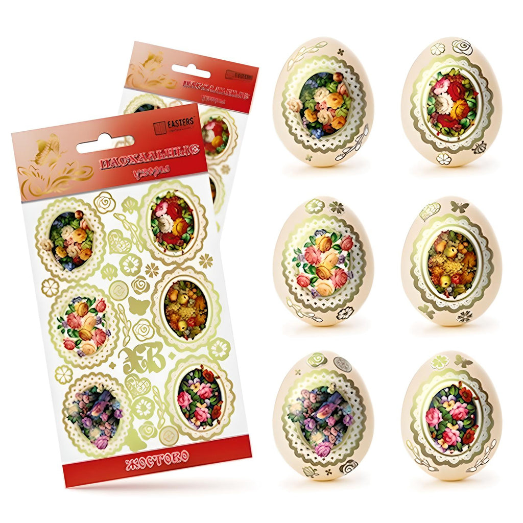 Easter Egg Sticker Russian Style Zhostovo Painting Cameo, 6pcs