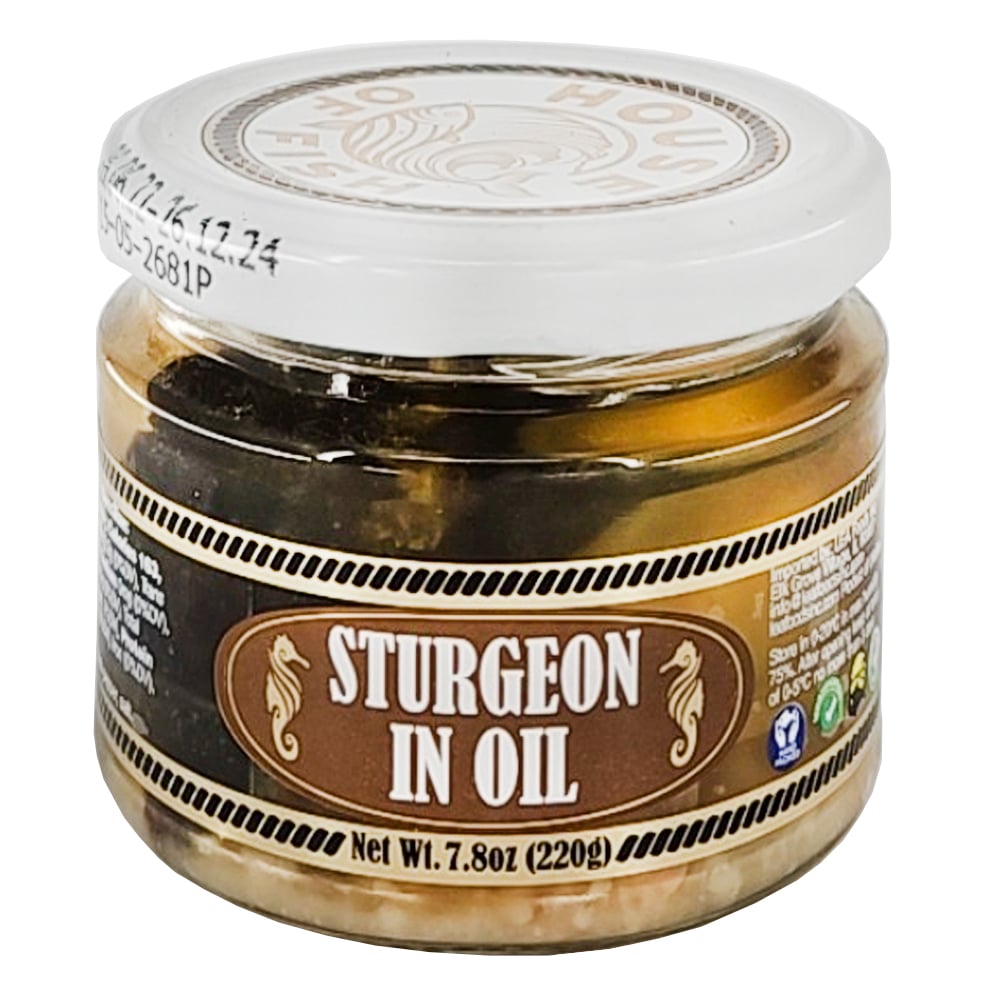 Canned Sturgeon Pieces in Oil, House of Fish, 220g/ 7.76 oz