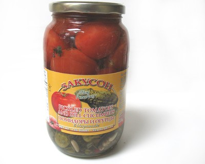 Marinated Tomatoes and Dill Cucumbers Zakuson, 33.8 oz/ 1 liter