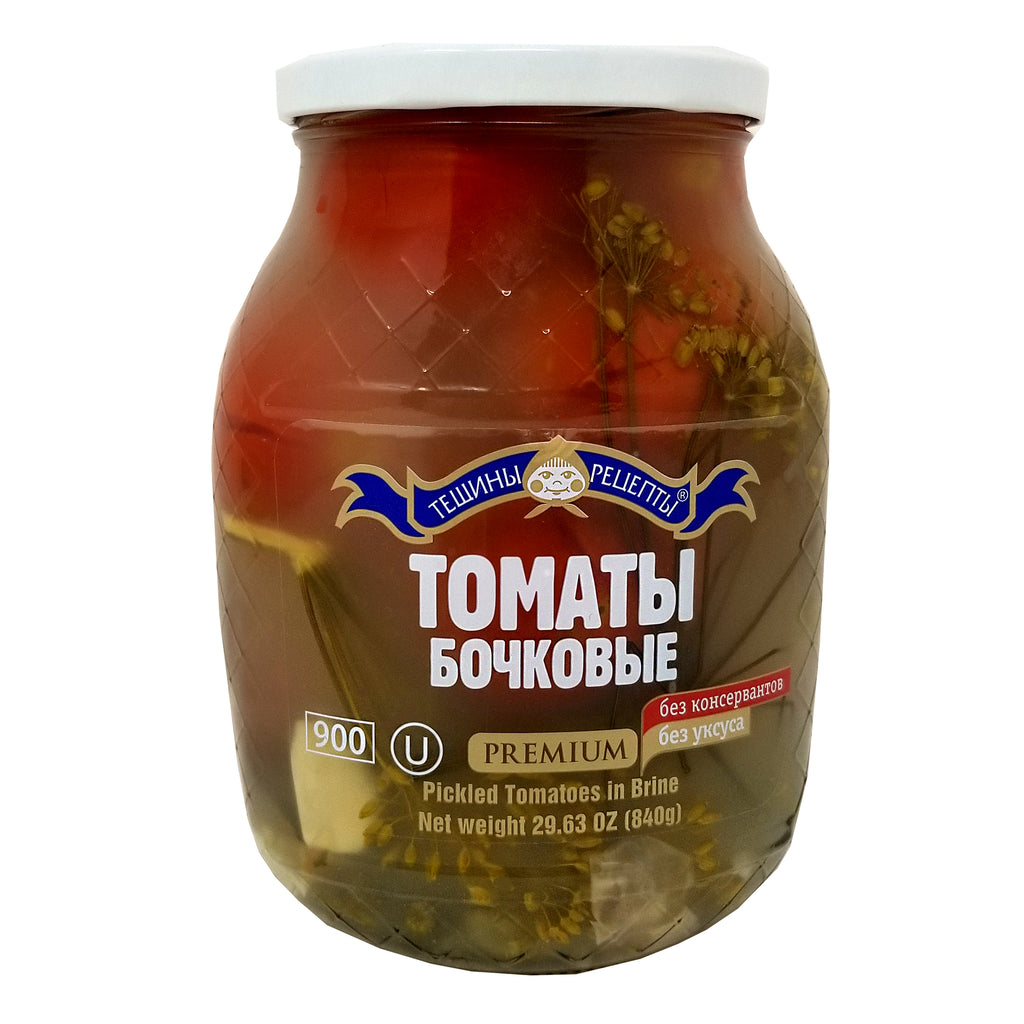 Tomatoes pickled in brine, from barrel, no vinegar "Teshini Recepty" 900g 