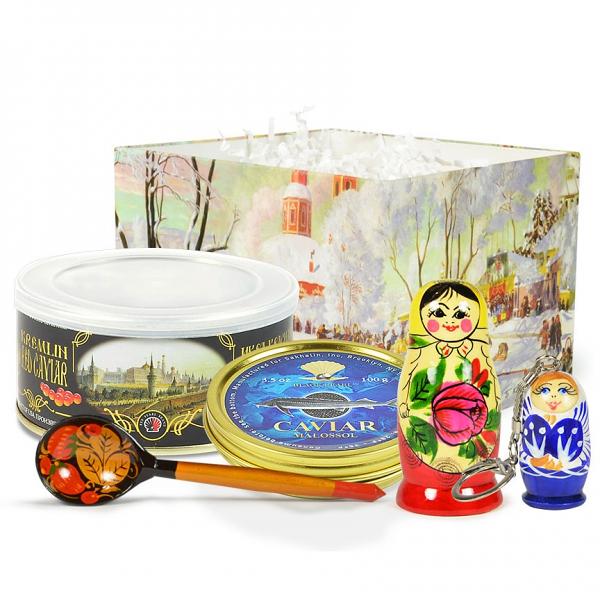 Russian Traditional Gourmet Gift Set with Red and Black Caviar "Kremlin"