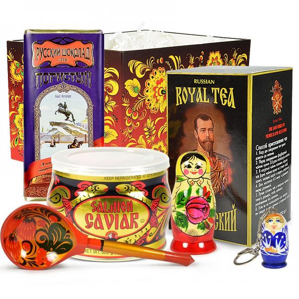 Red Caviar Gourmet Gift Set with Traditional Russian Tea and Chocolate "Russian Special" (medium box)