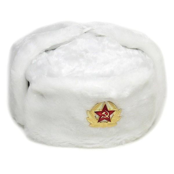 Ushanka, size 56/S. Russian Military Hat with Soviet Army Soldier Insignia, White