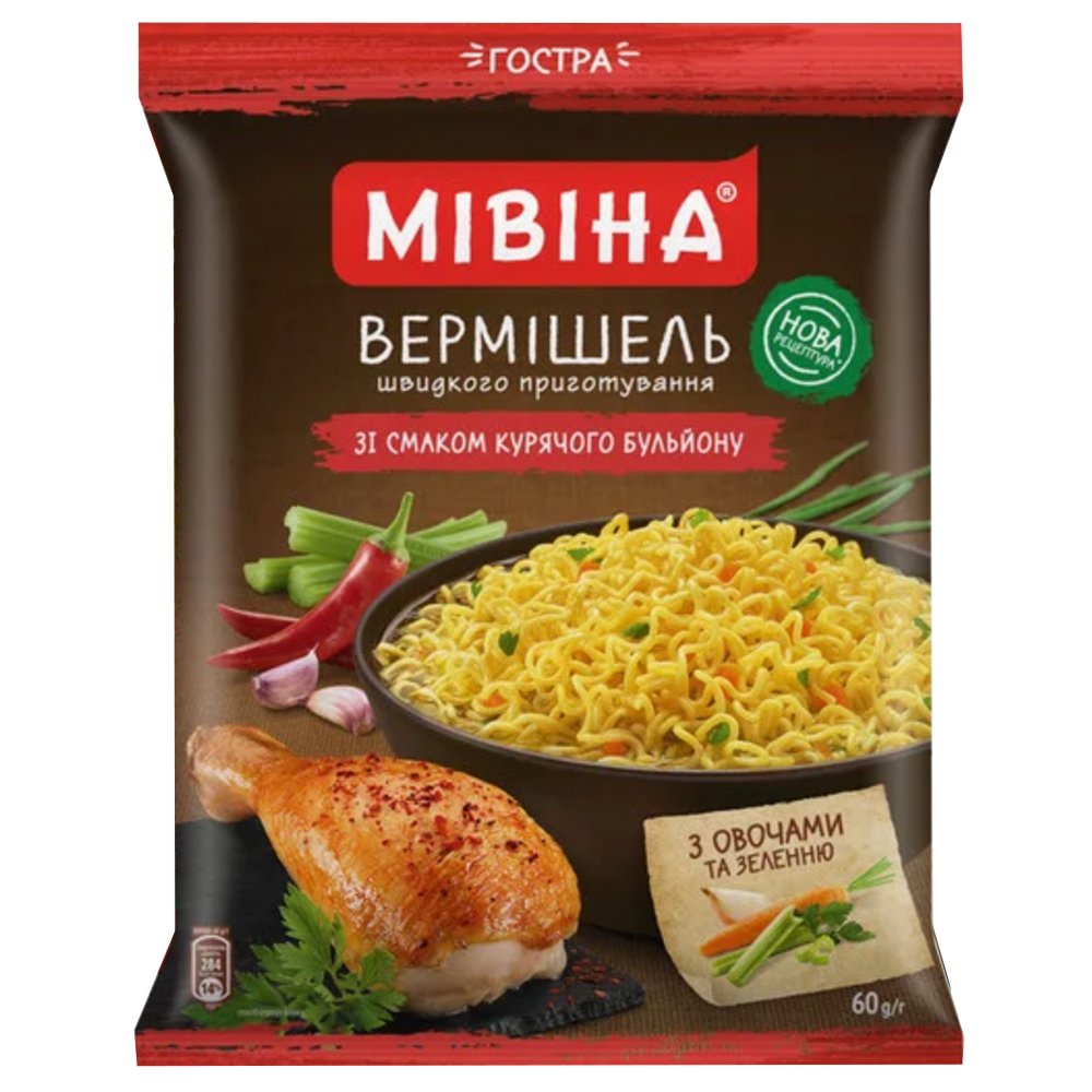 Instant Noodles, Chicken Broth (spicy), Mivina, 0.13 lb/ 60 g 