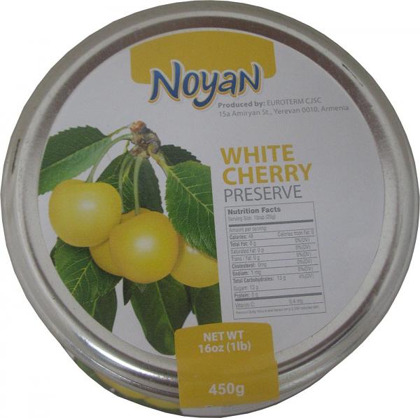 Natural Organic Noyan Armenian White Cherry Preserve, 1 lb / 0.45 kg