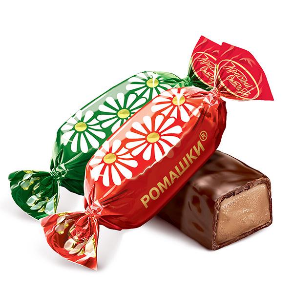 Daisies (Romashki) Chocolate Candy, 0.5 lb / 0.22 kg (Red October)