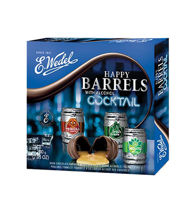 Happy Barrels Chocolate Candies with Cocktails Flavour Alcoholic Fillings, 7.05 oz / 200 g