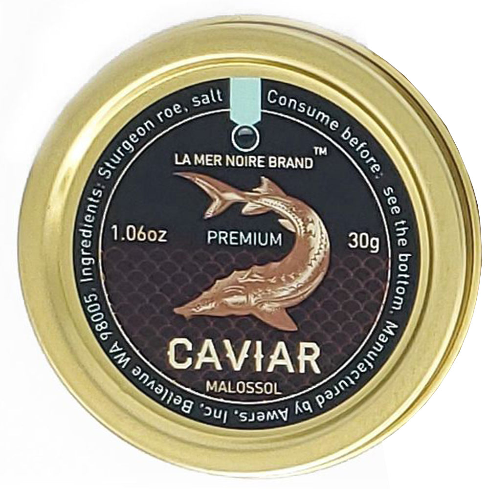 Premium Quality Osetra Sturgeon Black Caviar, Malossol, 1.06oz