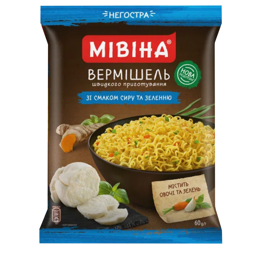 Instant Noodles, Cheese and Greens (non-spicy), Mivina, 0.13 lb/ 60 g