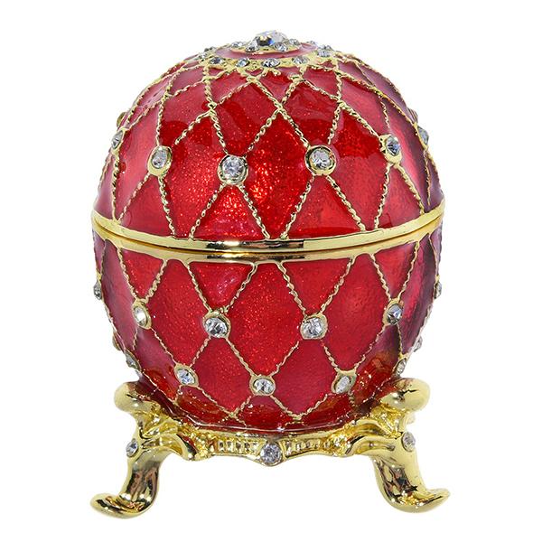 Russian Style Egg Trinket Box with Crystals RED, 2.25" / 5.5 cm (WS-JB80920J1) 