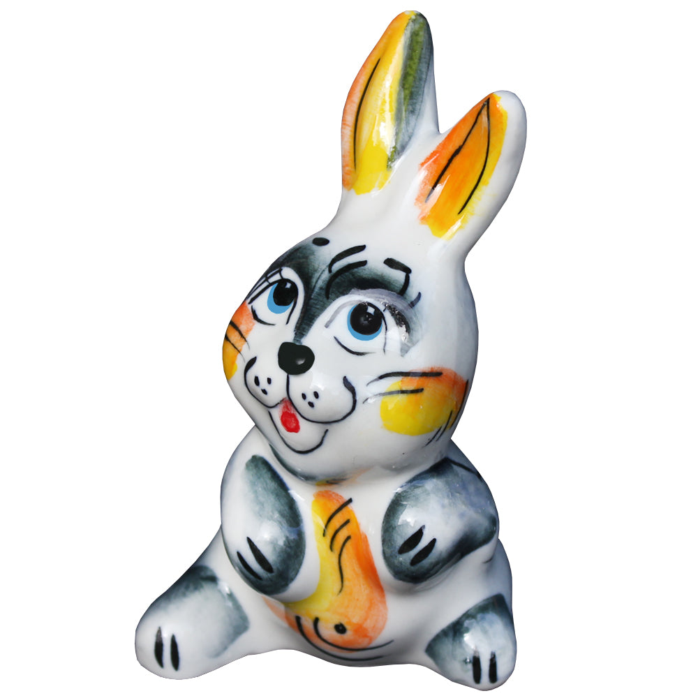 Symbol 2023 Ceramic Figurine Colorful Gzhel Playful Rabbit 4.13"