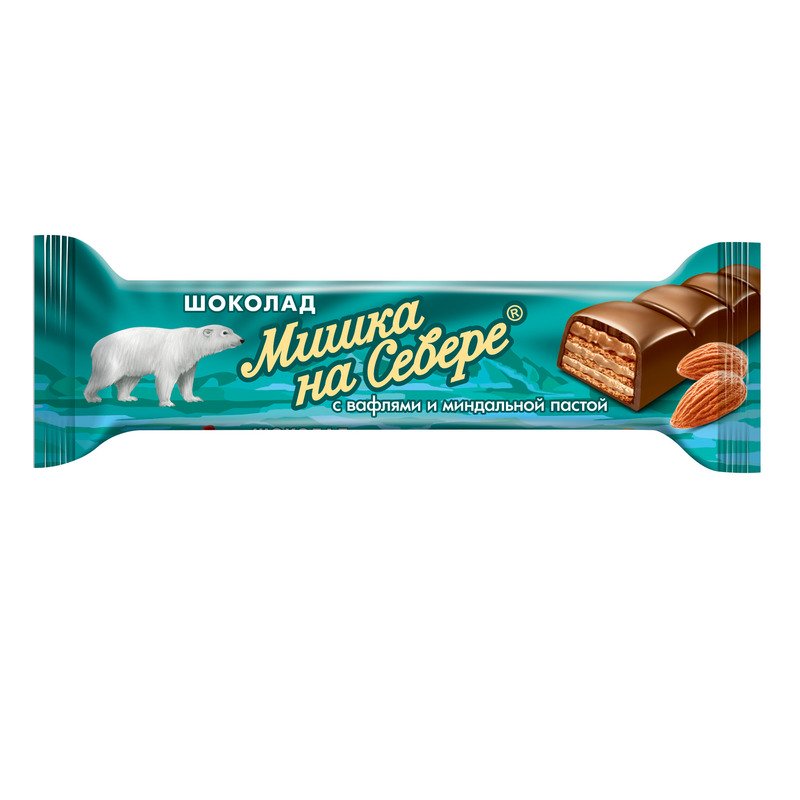 Chocolate Bar Bear in the North, Almonds+Waffle with Almond Paste Filling, 0.088 lb/ 40 g