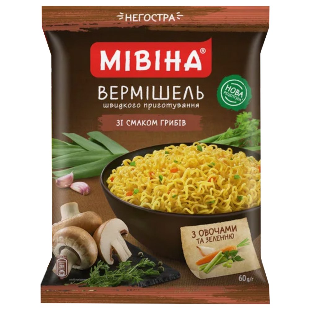 Instant Noodles, Mushroom (non-spicy), Mivina, 0.13 lb/ 60 g 