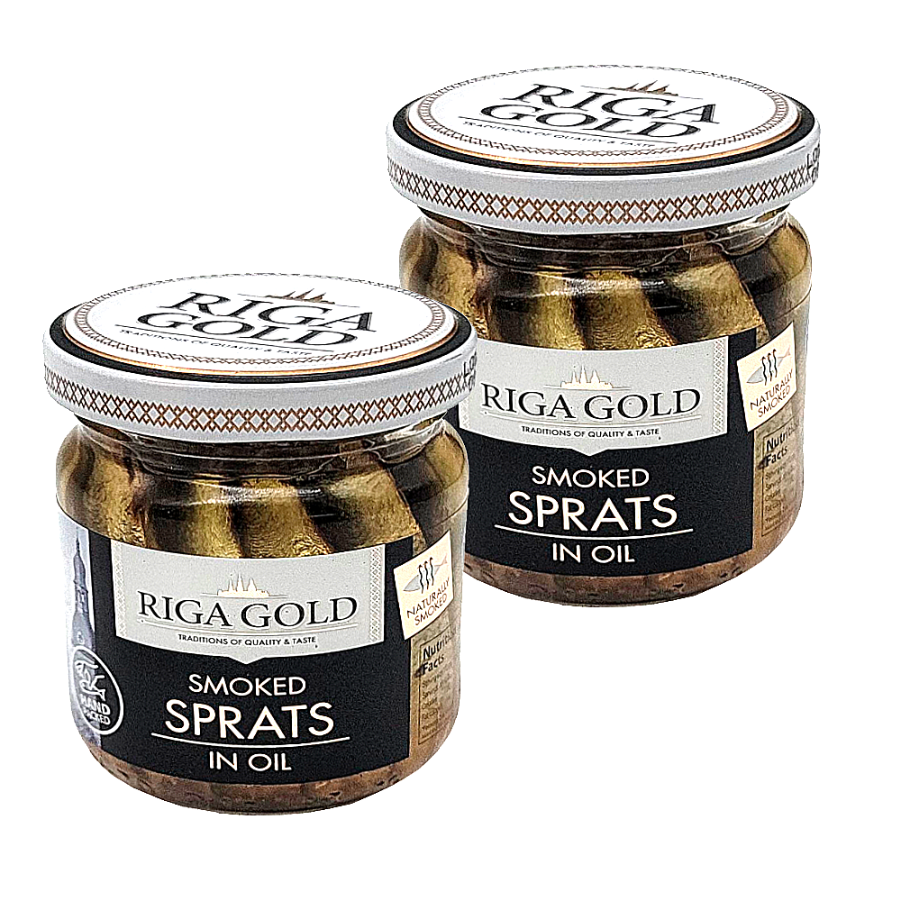Pack 2 Smoked Sprats in Oil, Riga Gold, 100g/ 0.22 lb x 2 pcs