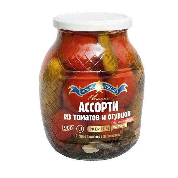 Assorted Pickled Tomatoes and Cucumbers without Preservatives and Vinegar, 900 g 